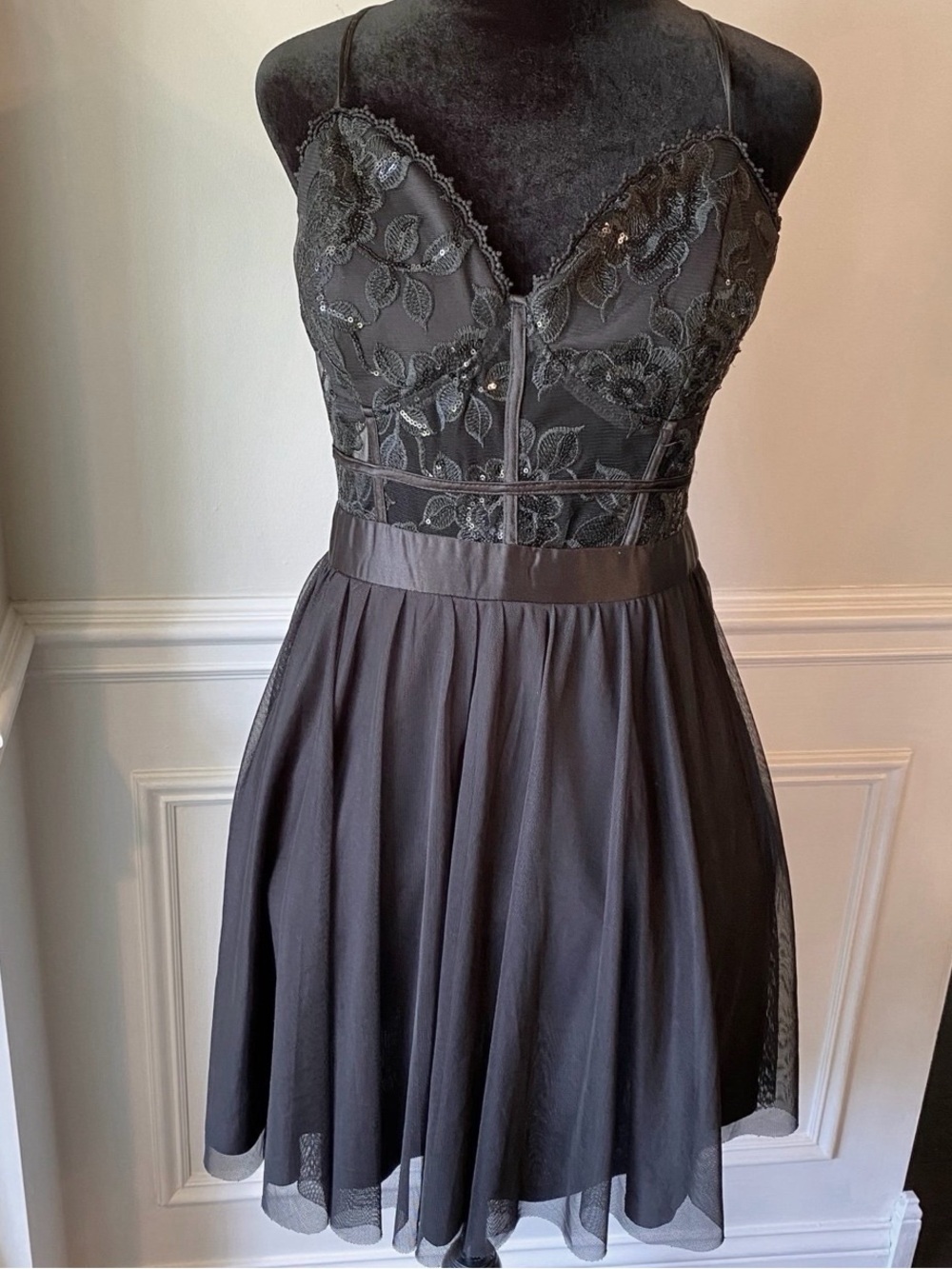 Crystal Doll Black Lace Bodice A-Line Dress